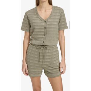 Andrew Marc Sport Women's Striped Knit Short-Sleeve Romper olive green size‎ M